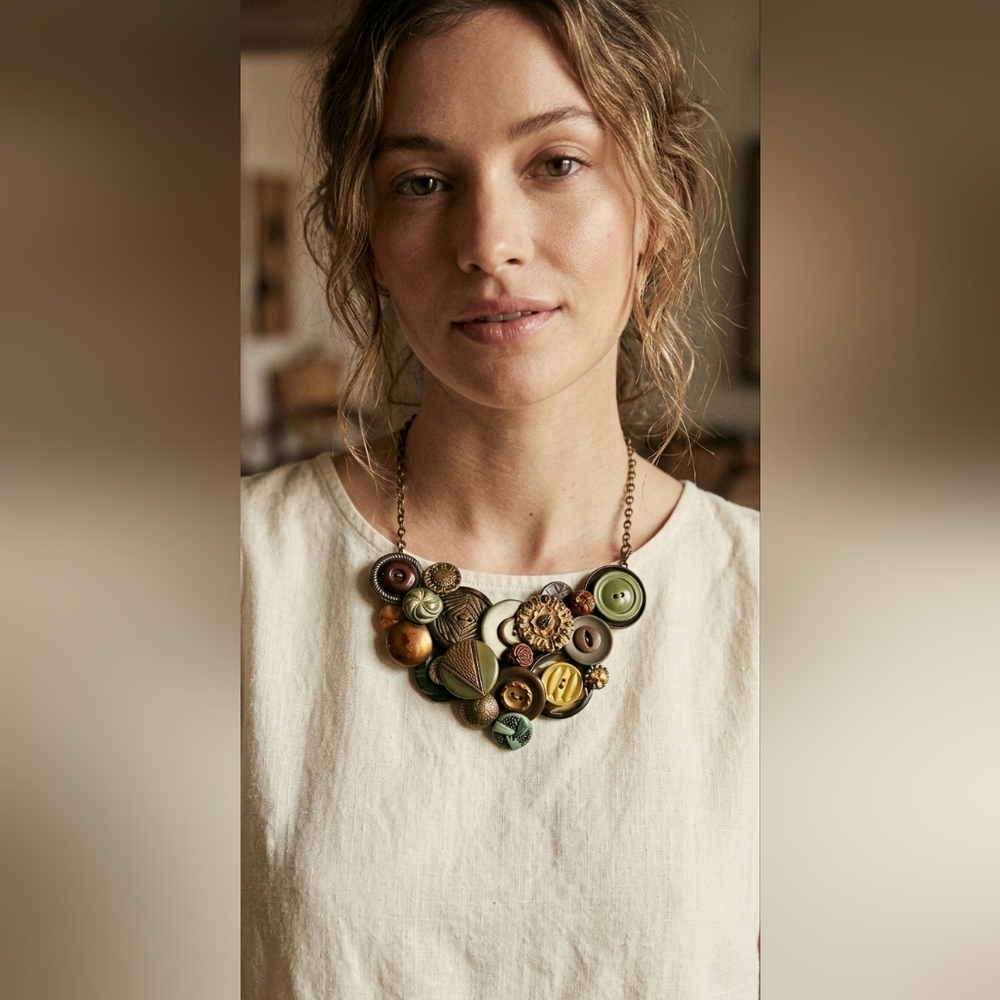 Vintage Handmade Button Necklace